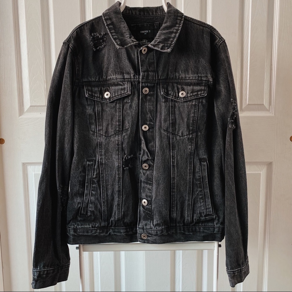 F21 Black denim jacket w/ rips